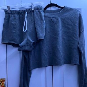NWT Comfy Grey Soft Matching Pullover Crewneck Sweater and Booty Shorts Set